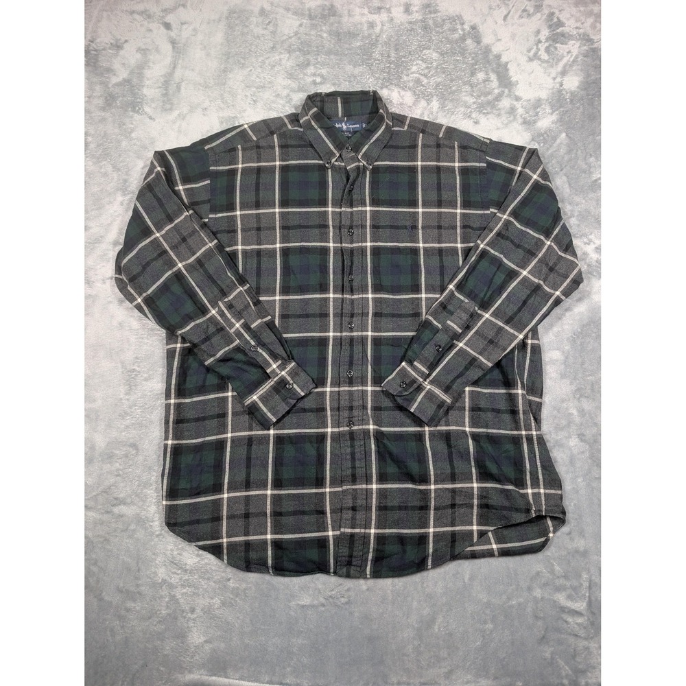 Ralph Lauren Shirt Mens Large Green Plaid Flannel Long Sleeve Button Down Casual
